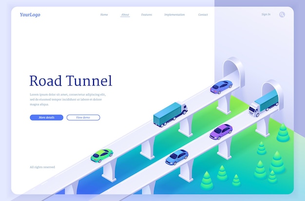 Free Vector road tunnel banner with car traffic on highway