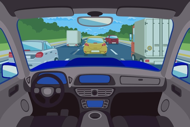 Free Vector road viewed inside automobile