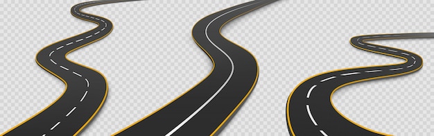 Free vector road, winding highway isolated two lane pathway