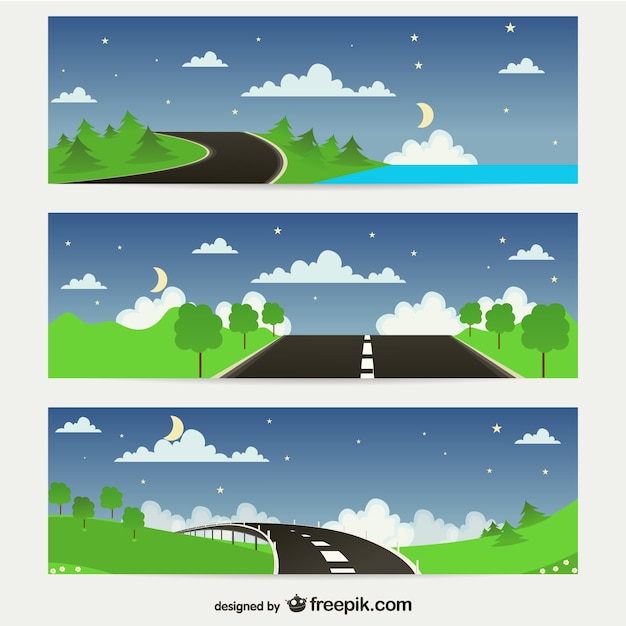 Free vector roads in nature banners