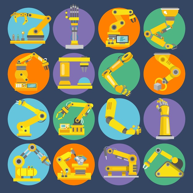 Free Vector robotic arm icons flat