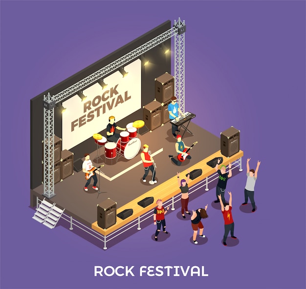 Free Vector rock festival isometric composition