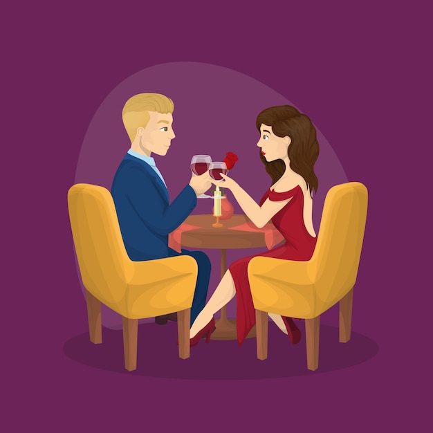 Free Vector romantic dinner for two man and woman sit at the table with wine