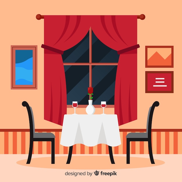 Free vector romantic restaurant interior with flat design