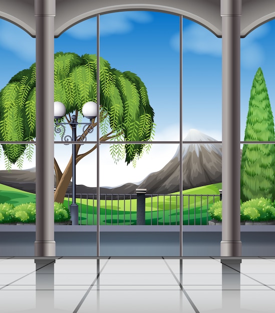 Free Vector room with window view of nature