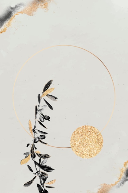 Free Vector round gold frame with olive branches 