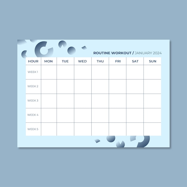 Routine workout calendar template design