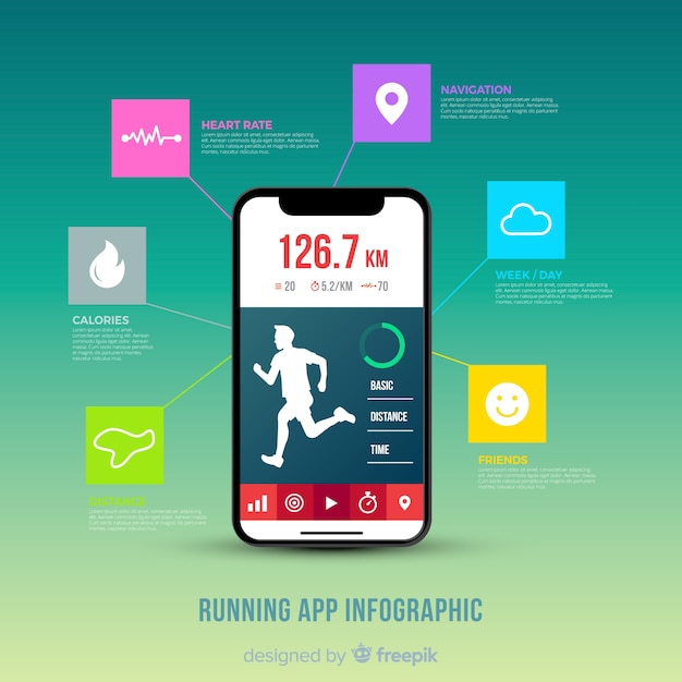 Free Vector running mobile app infographic flat style