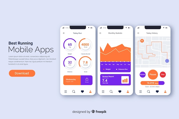 Free Vector running mobile app infographic flat style