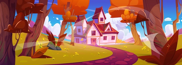 Free Vector rural house in forest in autumn