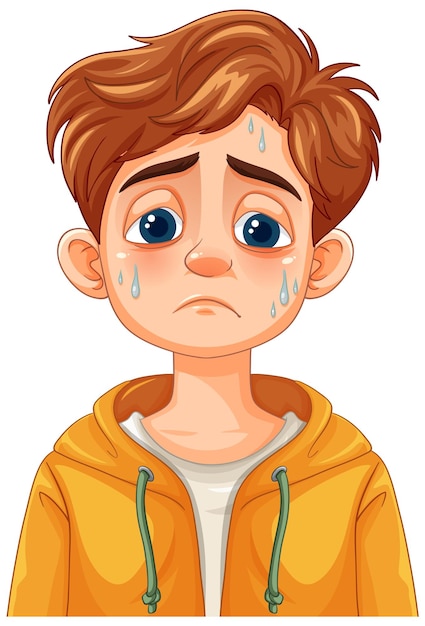 Free vector sad boy with sweat drops