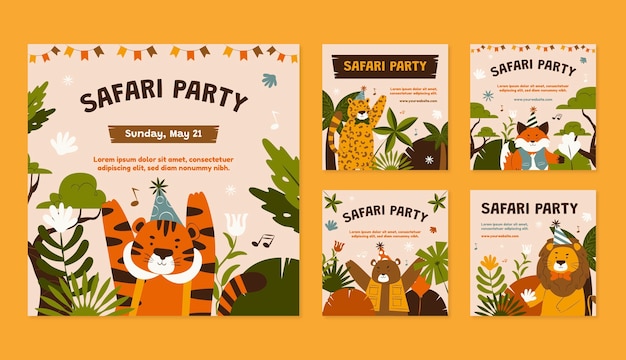 Free Vector safari party instagram posts template