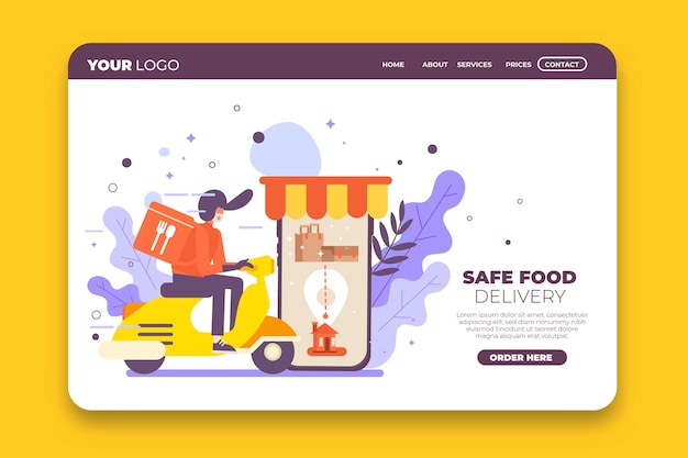 Free Vector safe food delivery landing page template