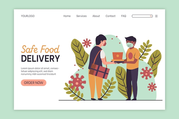 Free Vector safe food delivery landing page