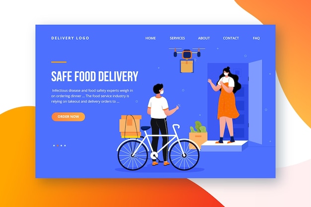 Free Vector safe food delivery landing page