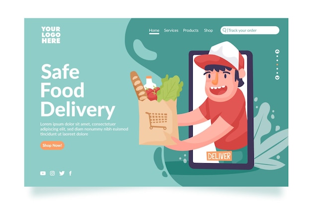 Free Vector safe food delivery landing page