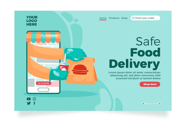 Free vector safe food delivery landing page