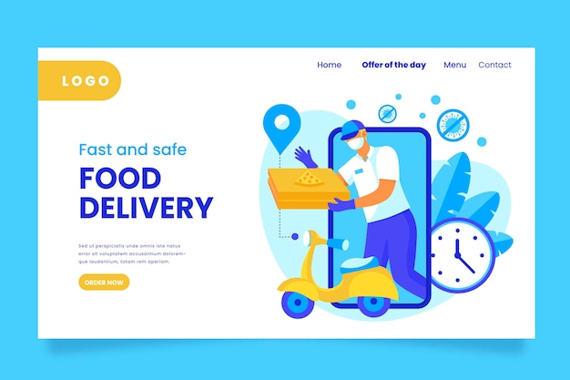 Free vector safe food delivery landing page