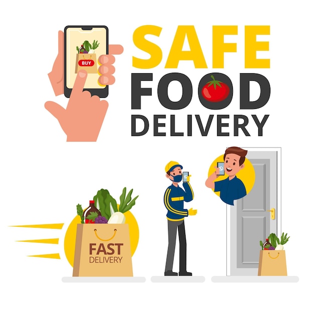 Free vector safe food delivery with smartphone