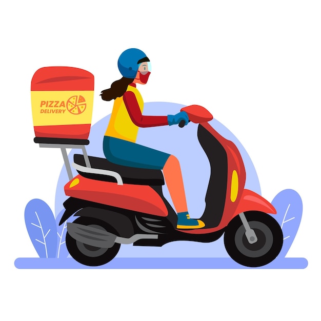 Free Vector safe food delivery with woman on scooter