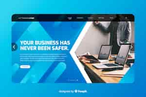 Free vector safer business landing page with photo