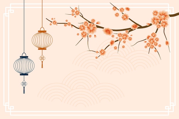 Free Vector sakura tree with flowers chinese background design