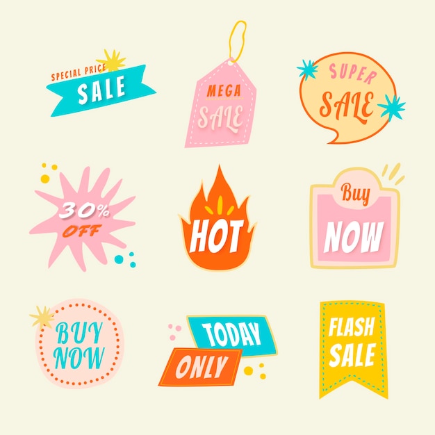 Free Vector sale badge sticker, doodle shopping clipart vector set