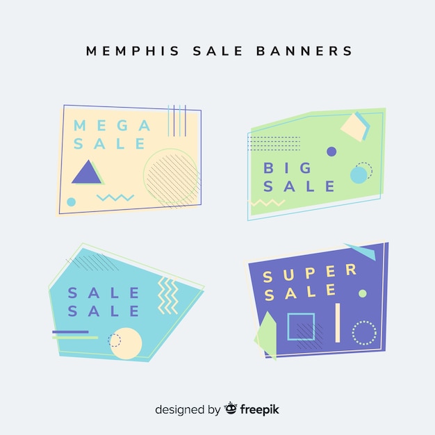 Free Vector sale banner memphis style set