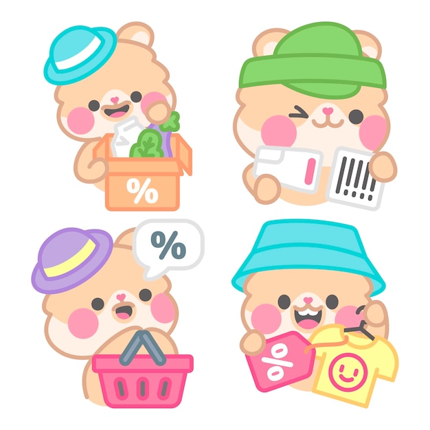 Free Vector sales stickers collection with kimchi the hamster