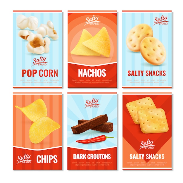 Free Vector salty brand snack cards