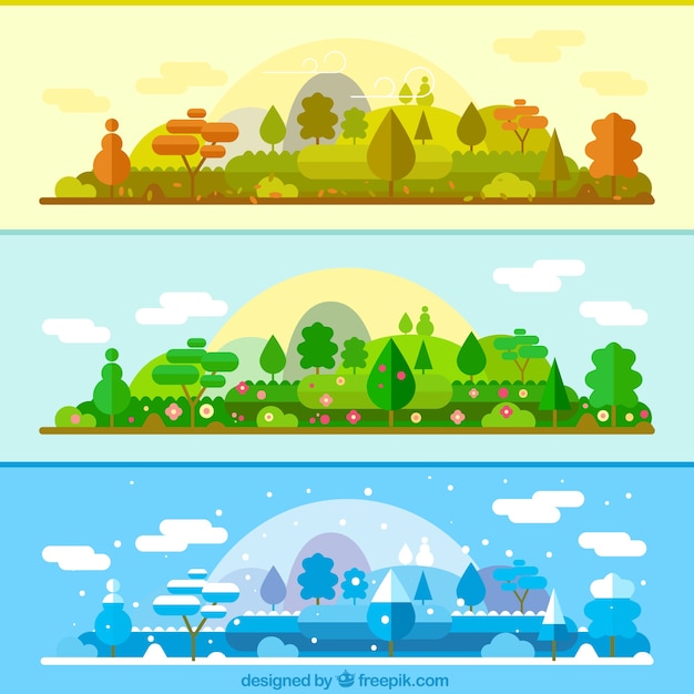 Free vector the same landscape in different seasons banners