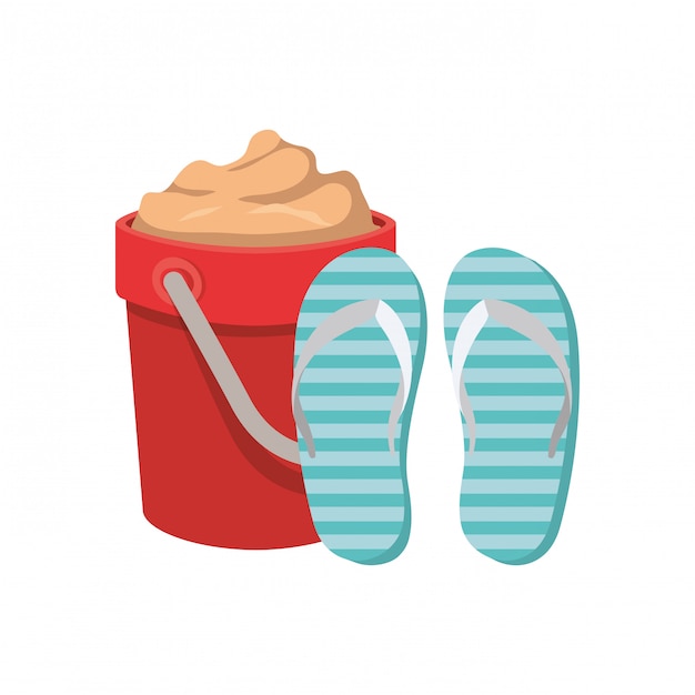 Free Vector sand bucket with slipper on white 