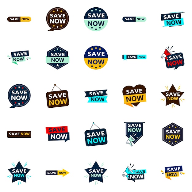 Free vector save now 25 unique typographic designs for a personalized savings message