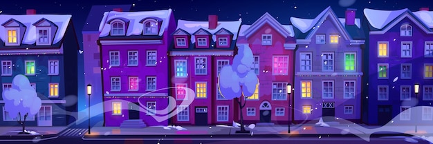Free vector scandinavian cartoon snow night city illustration