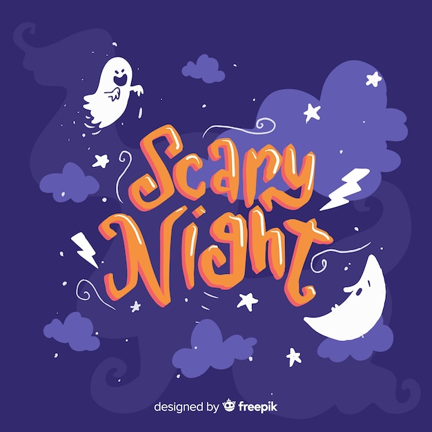 Free Vector scary night lettering in the night sky