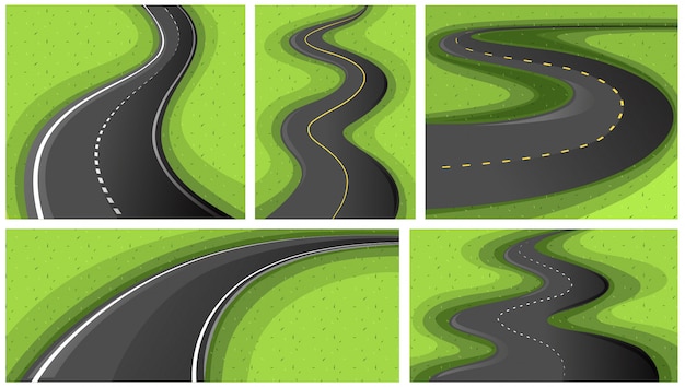 Free vector scene backgrounds with different shapes of roads