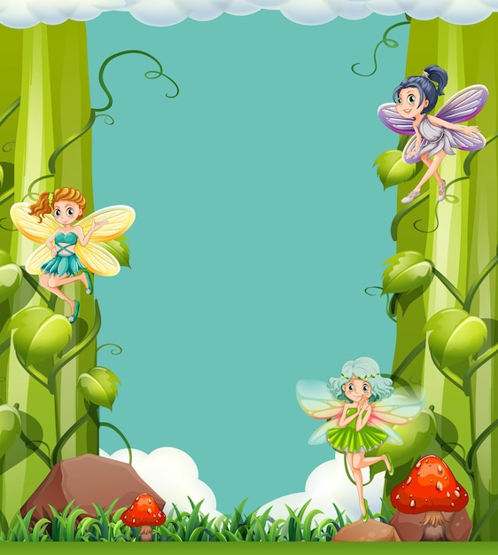 Free vector scene with fairies in the garden