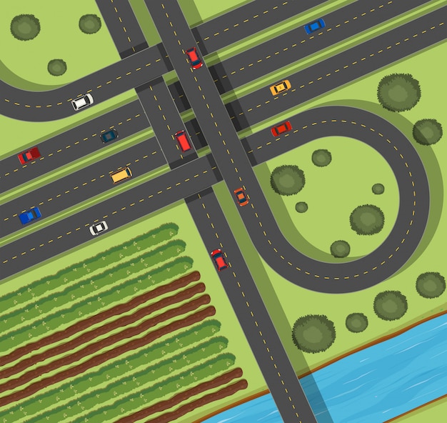 Free Vector scene with roads in countryside