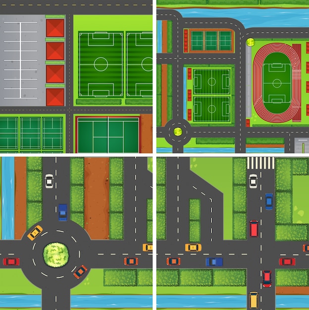 Free Vector scene with roads and sport fields