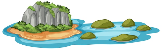 Free Vector scenic island with rocky shoreline