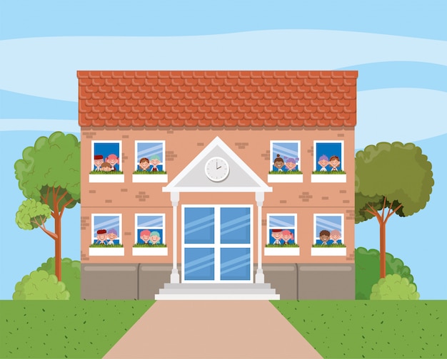 Free vector school building in the landscape scene