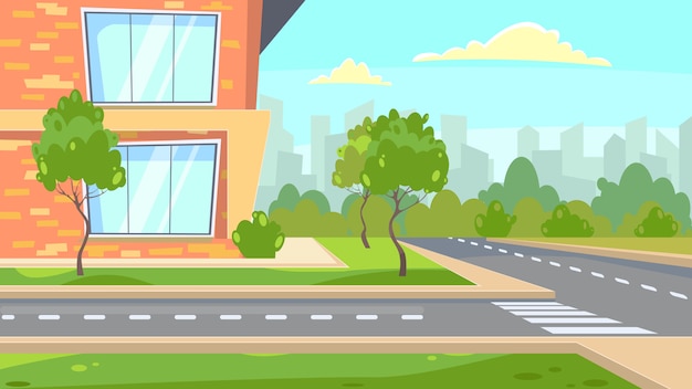 Free vector school building near road illustration