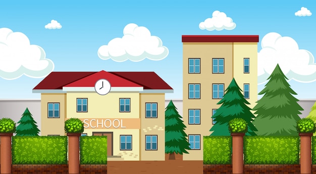 Free Vector a school building scene