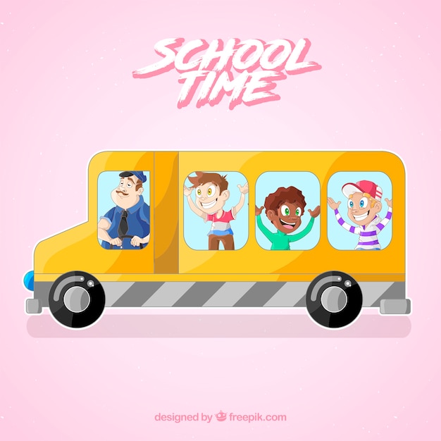 Free vector school bus background with children