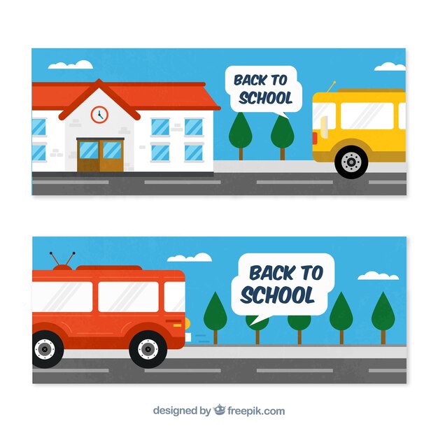 School bus banners with flat design