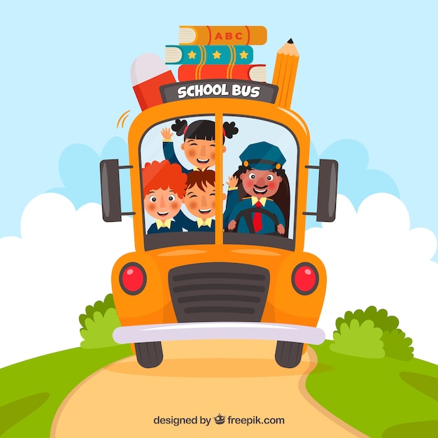 Free Vector school bus and children with flat design