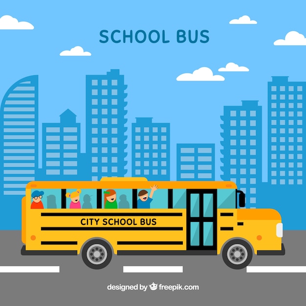 Free Vector school bus and children with flat design