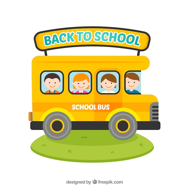 Free vector school bus with smiling students