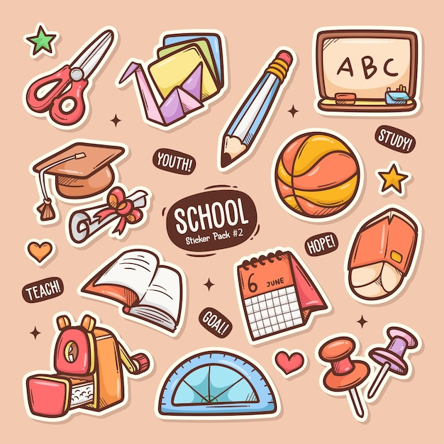 Free Vector school cute doodle vector sticker collection