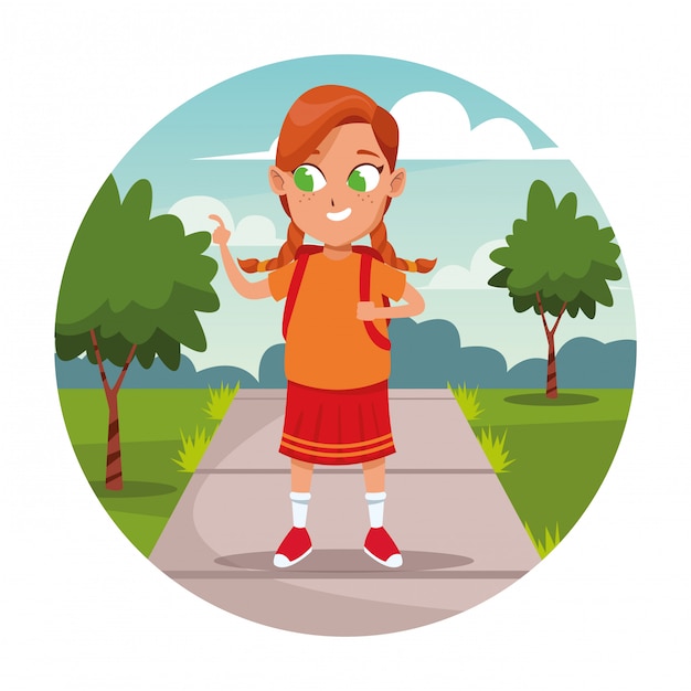 Free Vector school girl with backpack cartoon